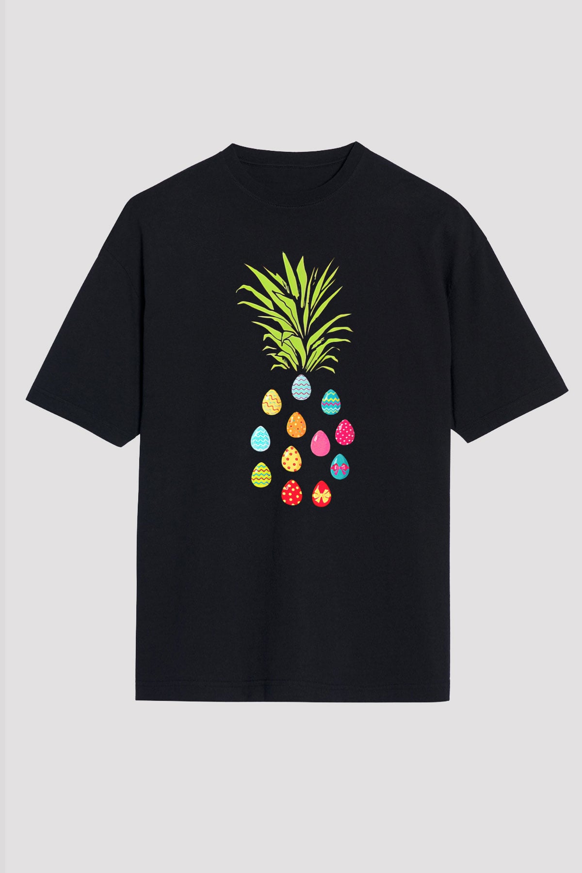 Paskalya Baskılı Unisex Siyah Oversize Tişört - Tshirt