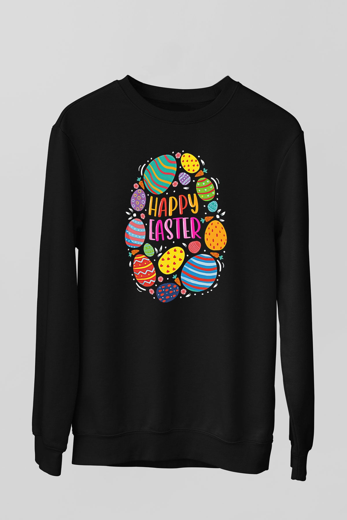 Paskalya Baskılı Unisex Siyah Sweatshirt