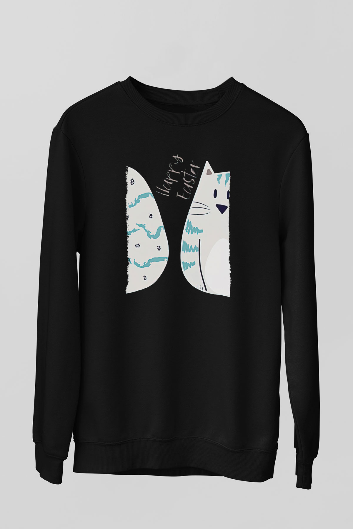 Paskalya Baskılı Unisex Siyah Sweatshirt