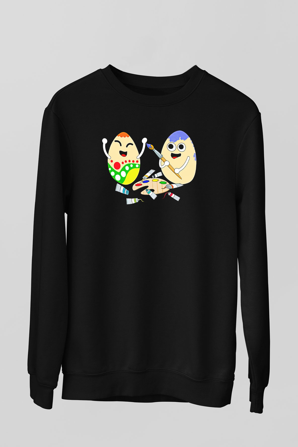Paskalya Baskılı Unisex Siyah Sweatshirt