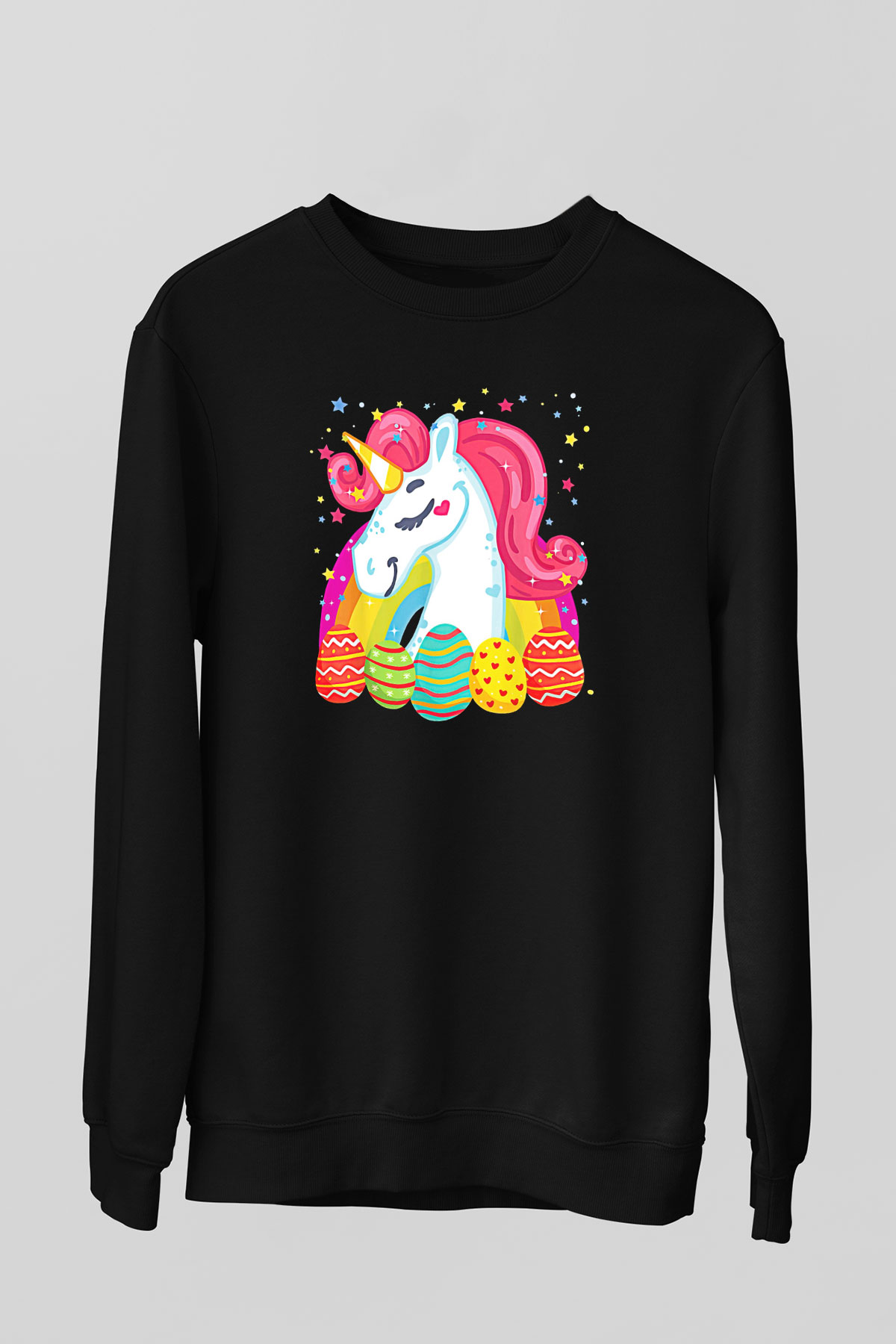 Paskalya Baskılı Unisex Siyah Sweatshirt