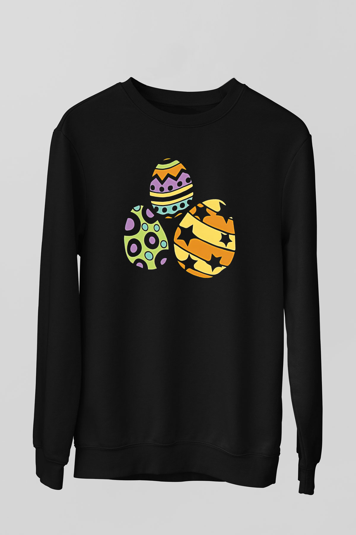 Paskalya Baskılı Unisex Siyah Sweatshirt