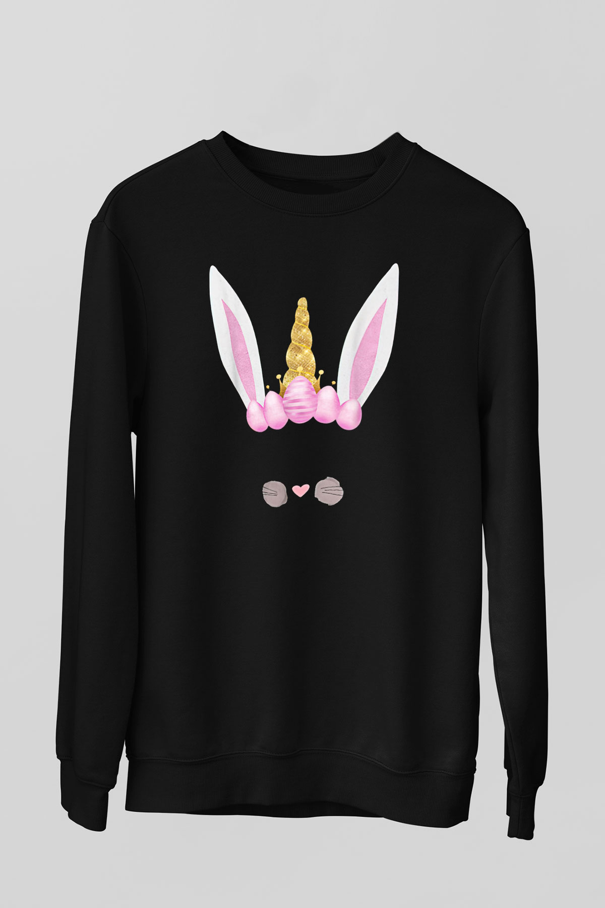 Paskalya Baskılı Unisex Siyah Sweatshirt