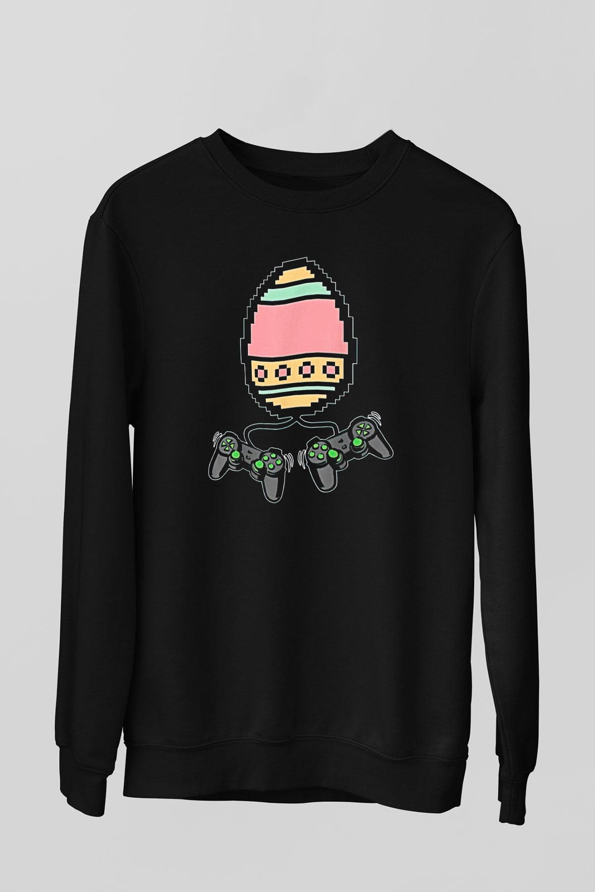 Paskalya Baskılı Unisex Siyah Sweatshirt