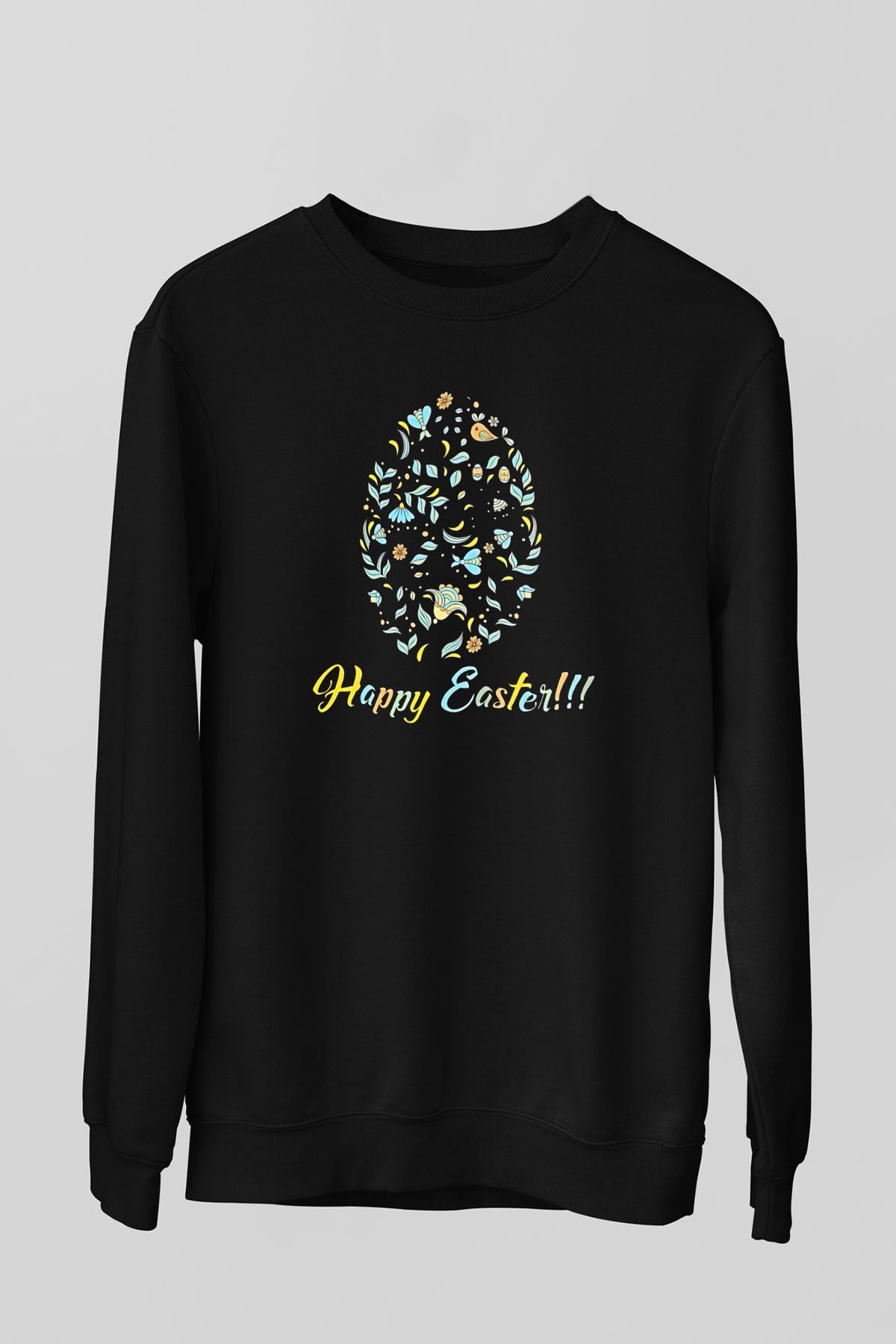 Paskalya Baskılı Unisex Siyah Sweatshirt