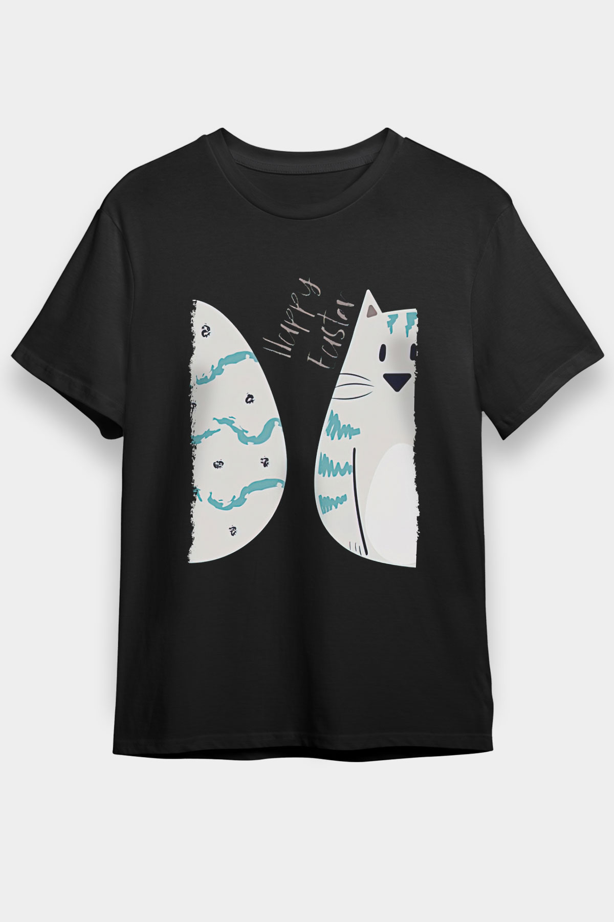 Paskalya Baskılı Unisex Siyah Tişört - Tshirt