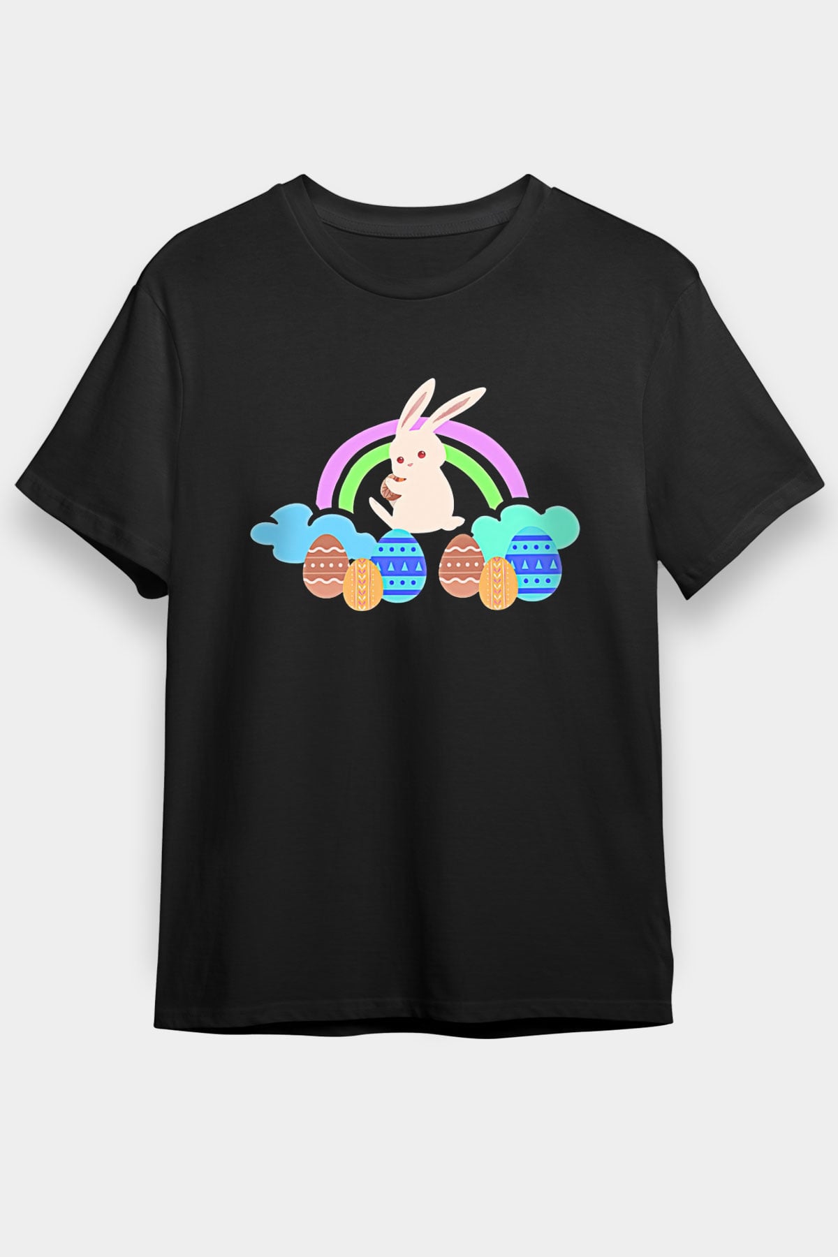 Paskalya Baskılı Unisex Siyah Tişört - Tshirt