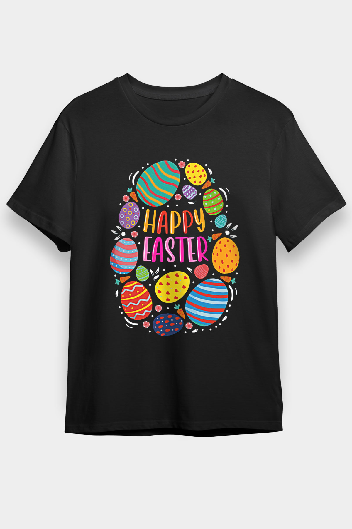 Paskalya Baskılı Unisex Siyah Tişört - Tshirt
