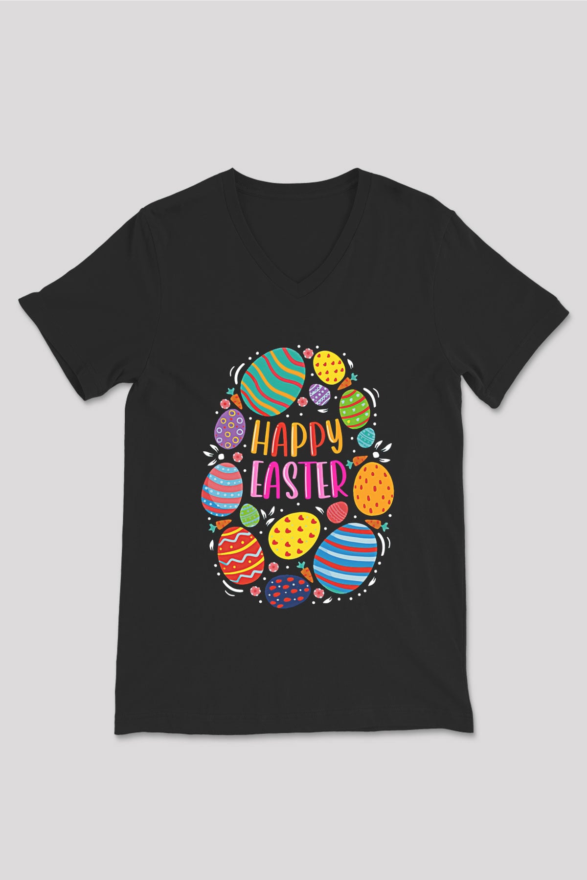 Paskalya Baskılı Unisex Siyah V Yaka Tişört - Tshirt