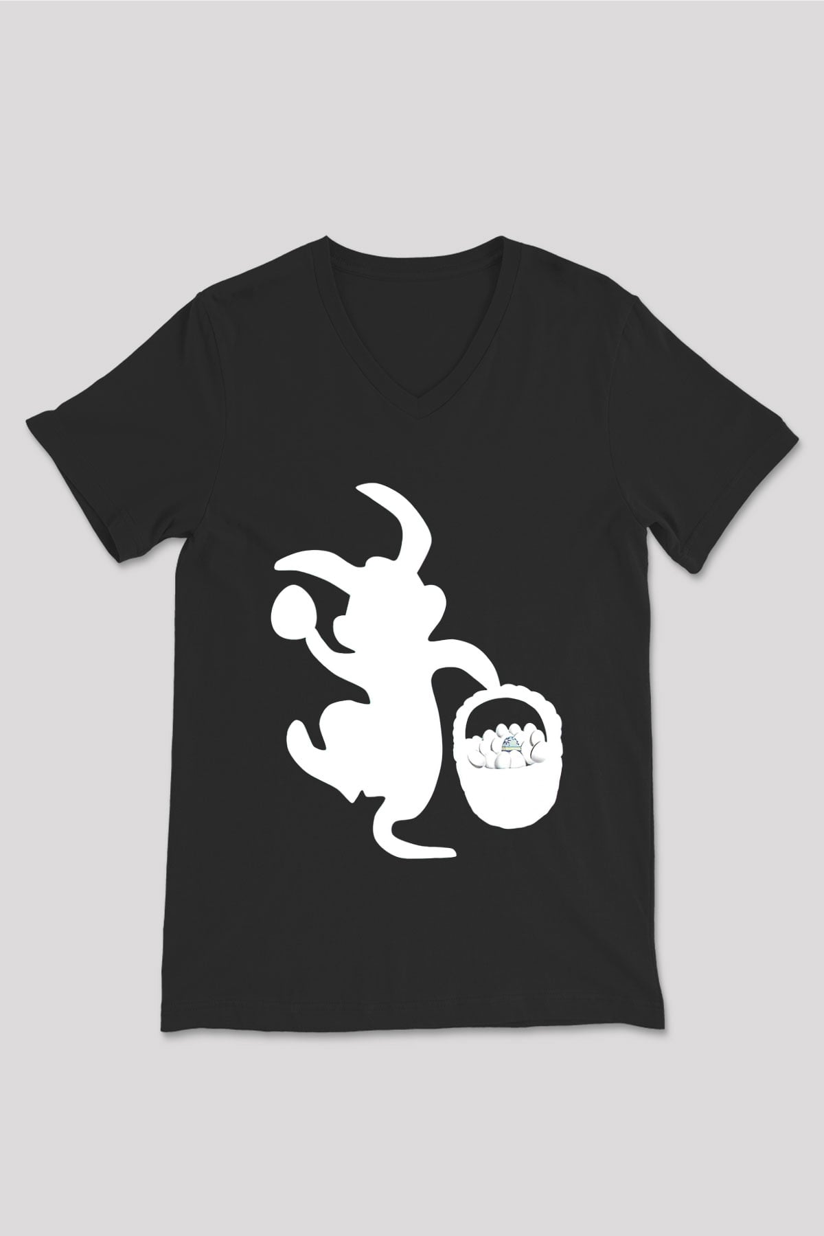 Paskalya Baskılı Unisex Siyah V Yaka Tişört - Tshirt