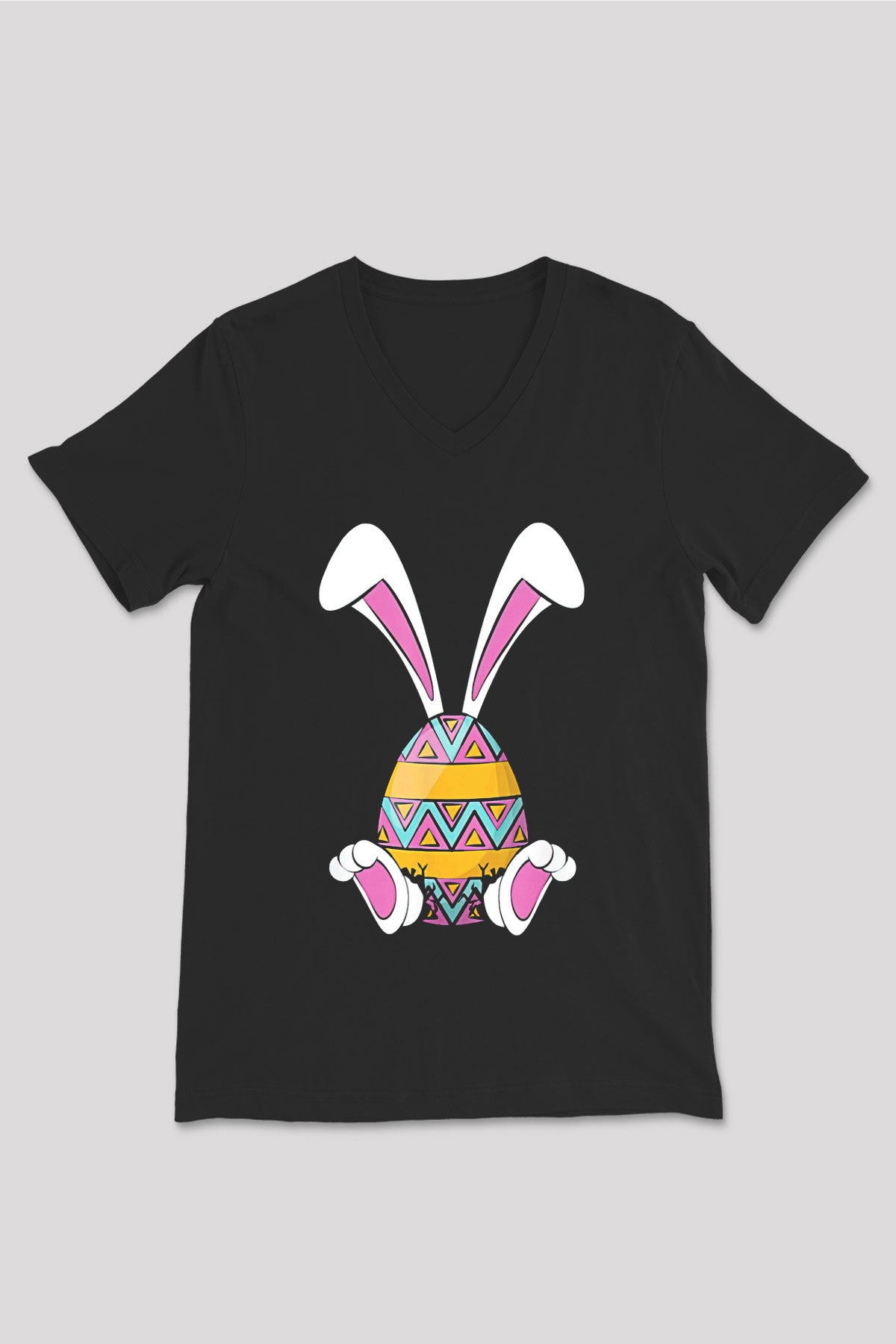 Paskalya Baskılı Unisex Siyah V Yaka Tişört - Tshirt