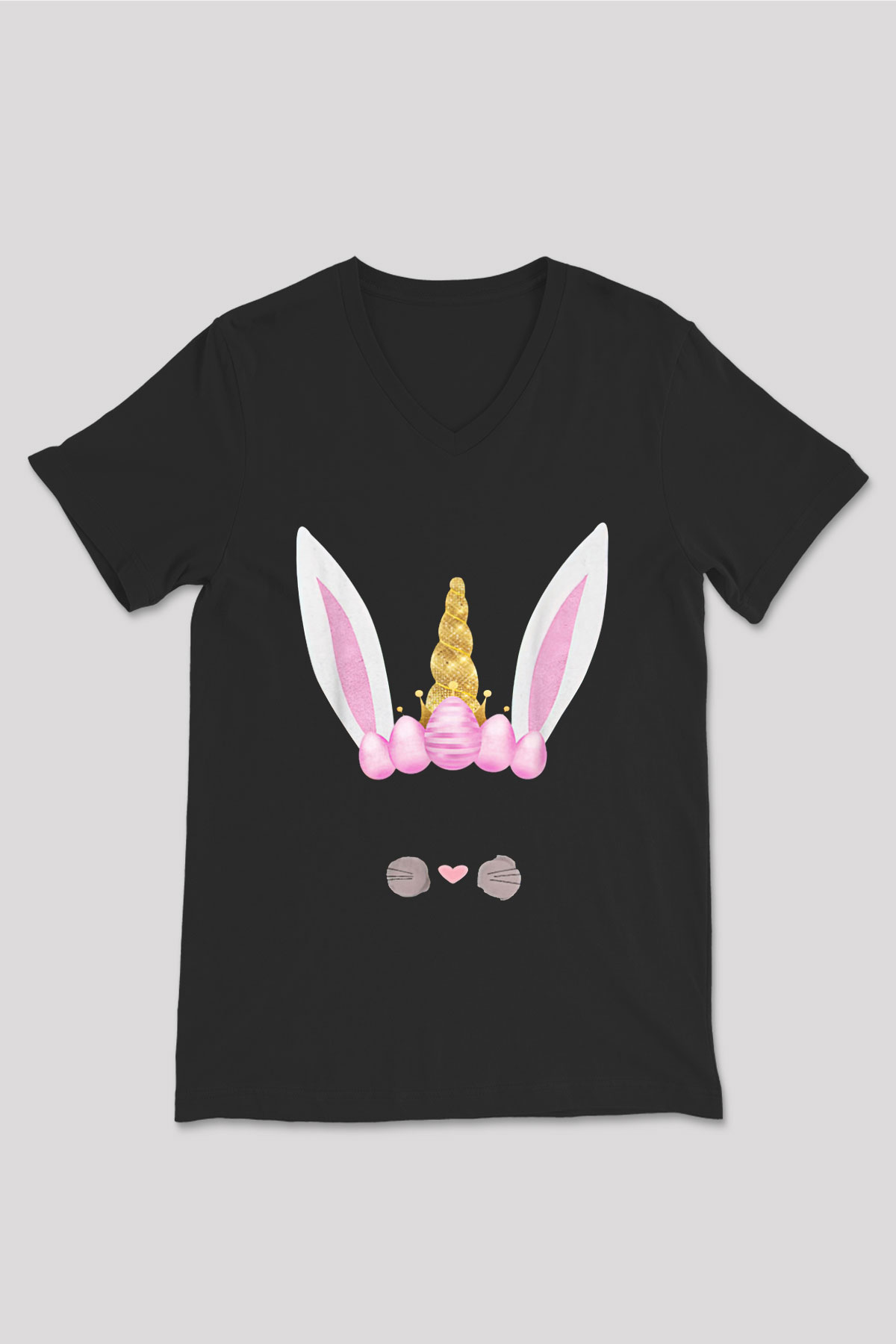 Paskalya Baskılı Unisex Siyah V Yaka Tişört - Tshirt