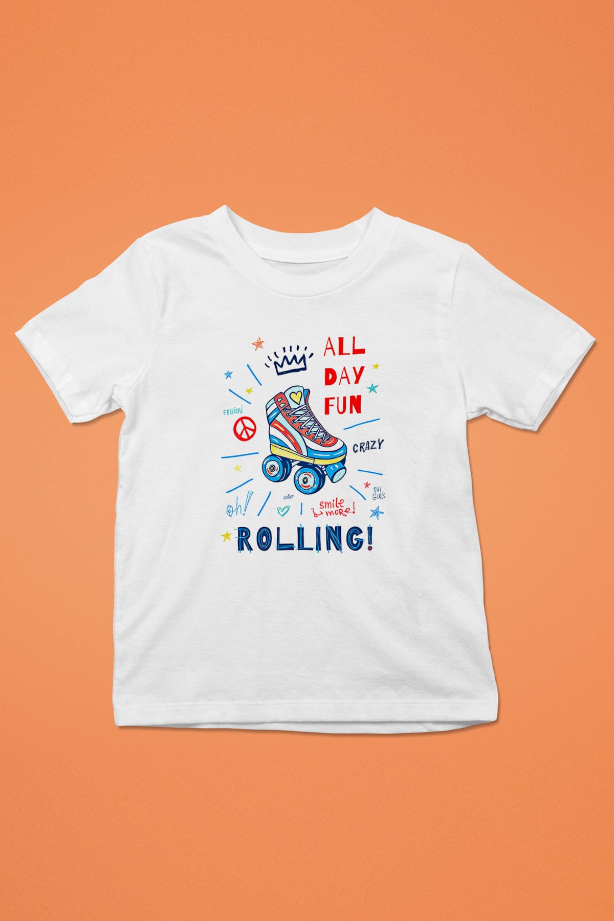 Paten Baskılı Unisex Beyaz Çocuk Tişört - Tshirt