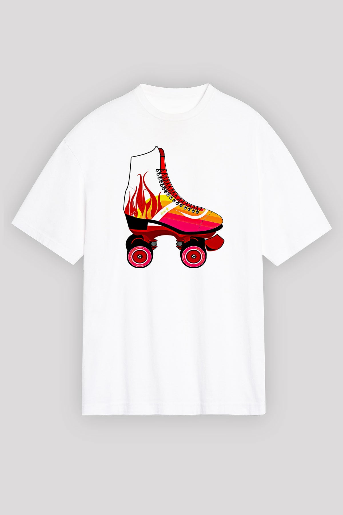 Paten Baskılı Unisex Beyaz Oversize Tişört - Tshirt