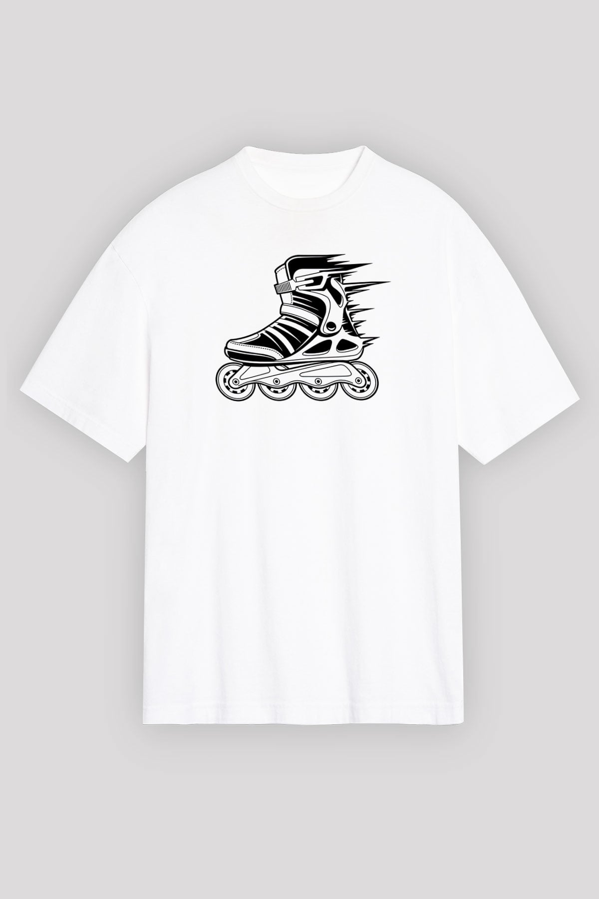 Paten Baskılı Unisex Beyaz Oversize Tişört - Tshirt