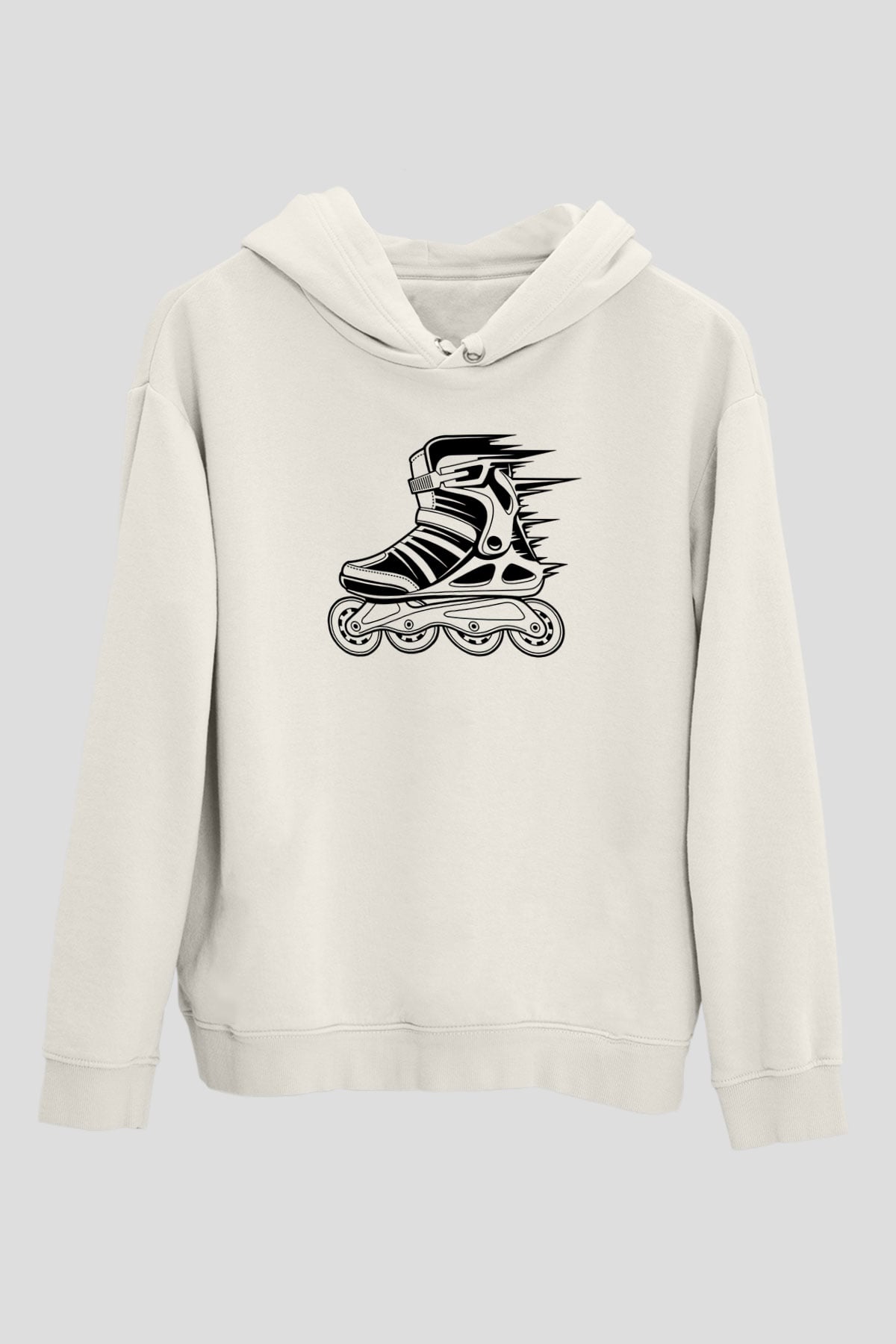 Paten Baskılı Unisex Ekru Hoodie