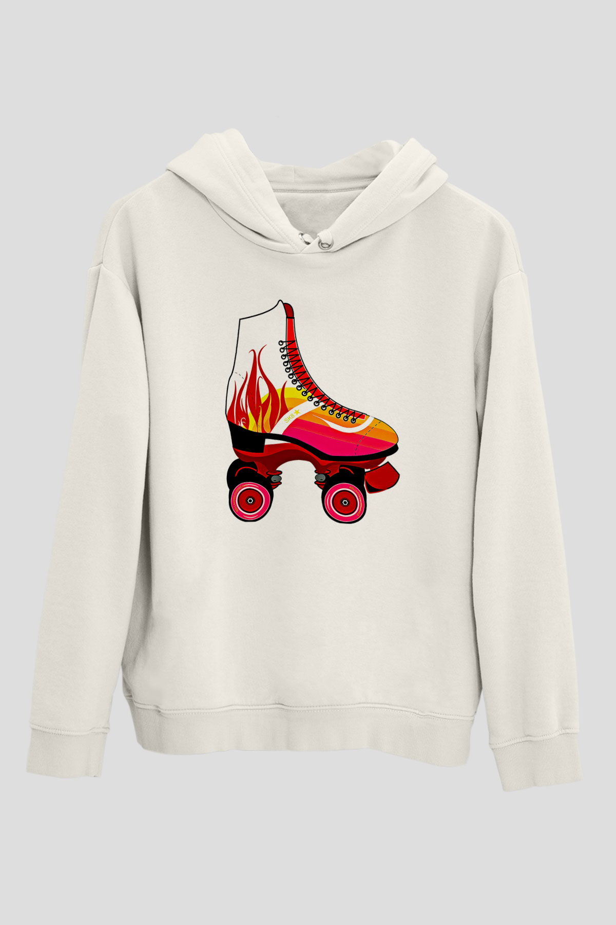 Paten Baskılı Unisex Ekru Hoodie
