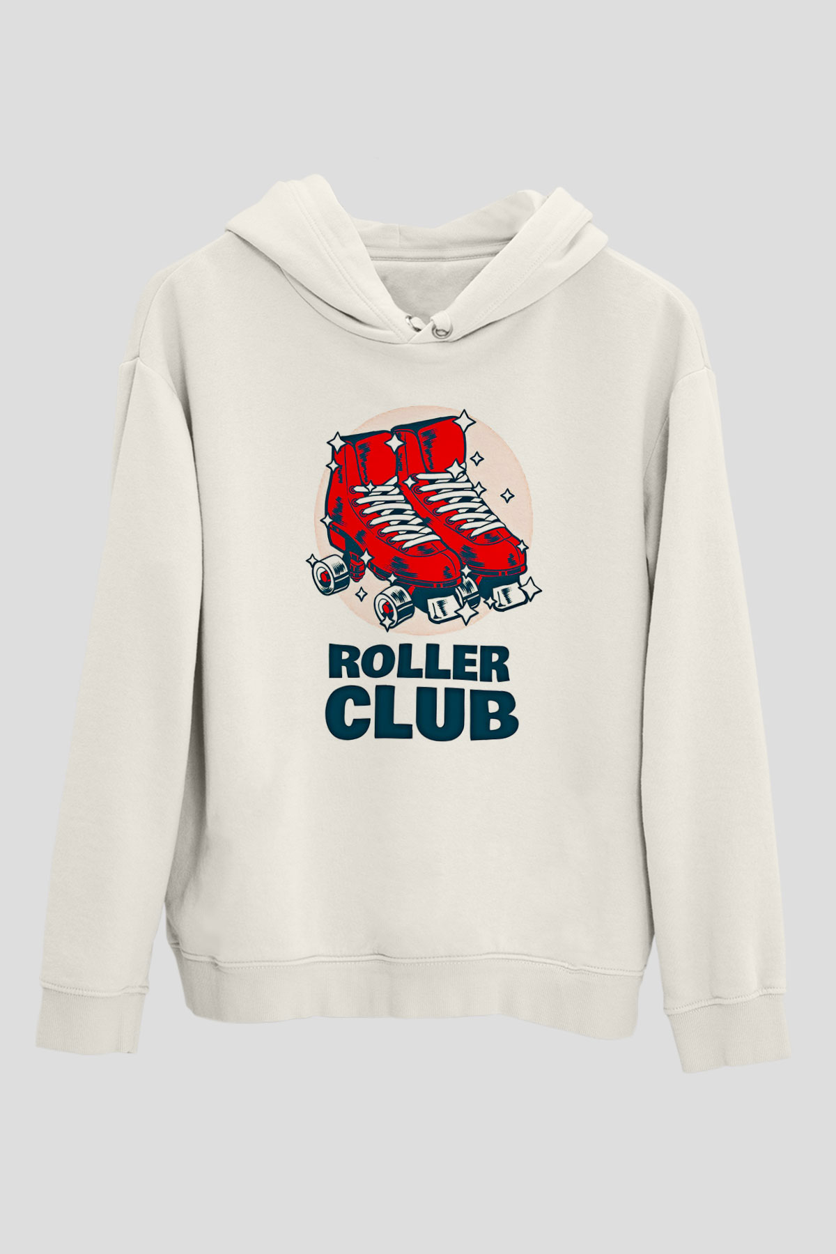 Paten Baskılı Unisex Ekru Hoodie
