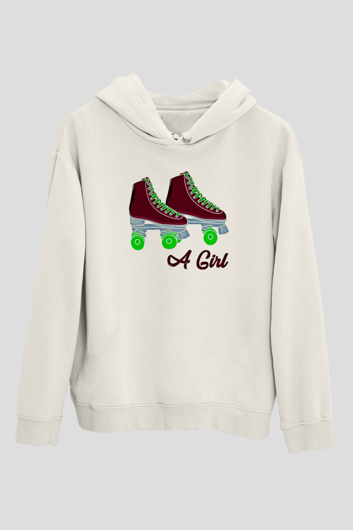 Paten Baskılı Unisex Ekru Hoodie
