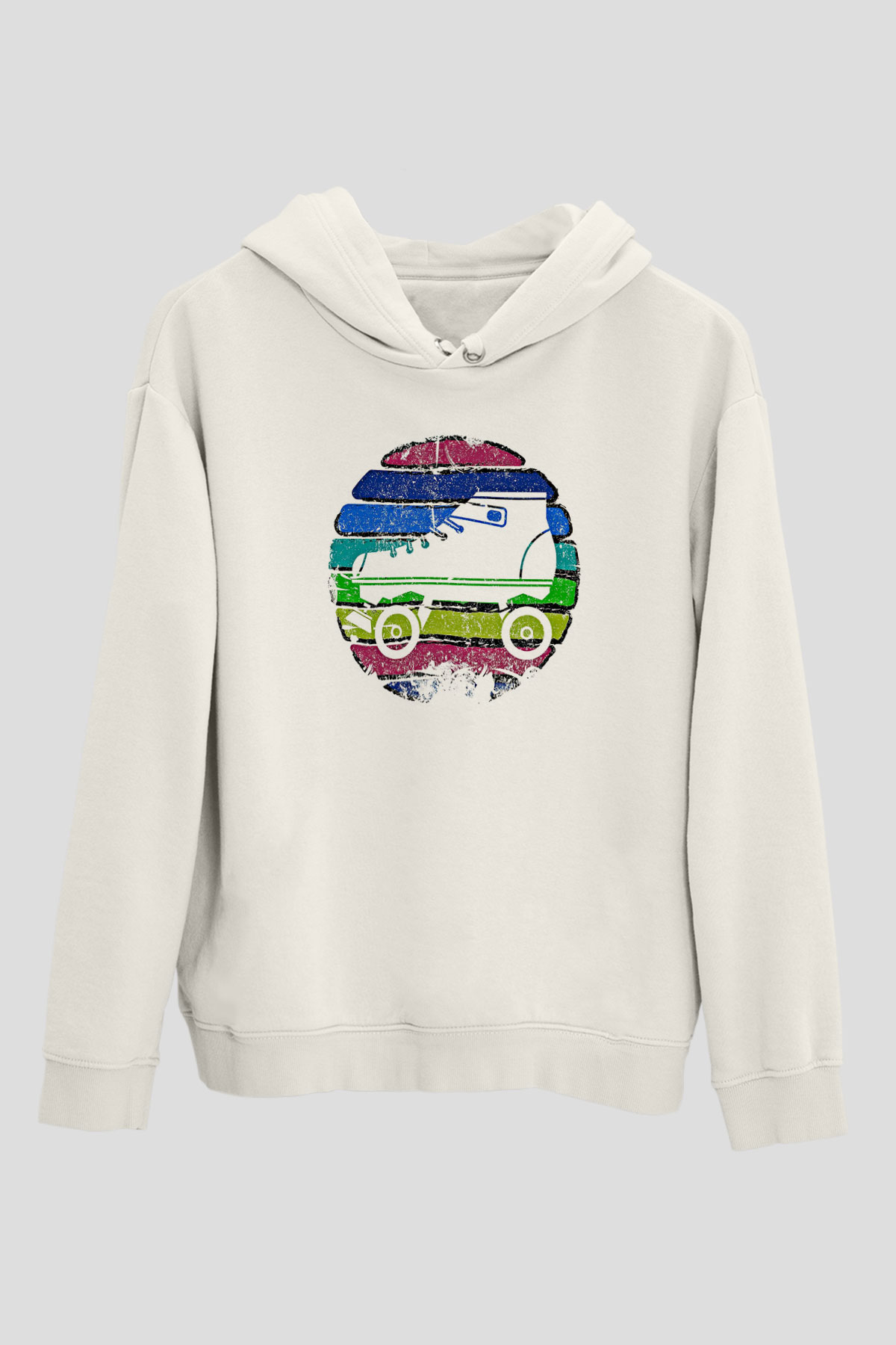 Paten Baskılı Unisex Ekru Hoodie