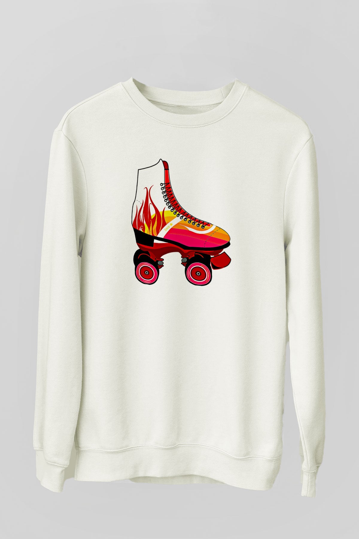 Paten Baskılı Unisex Ekru Sweatshirt