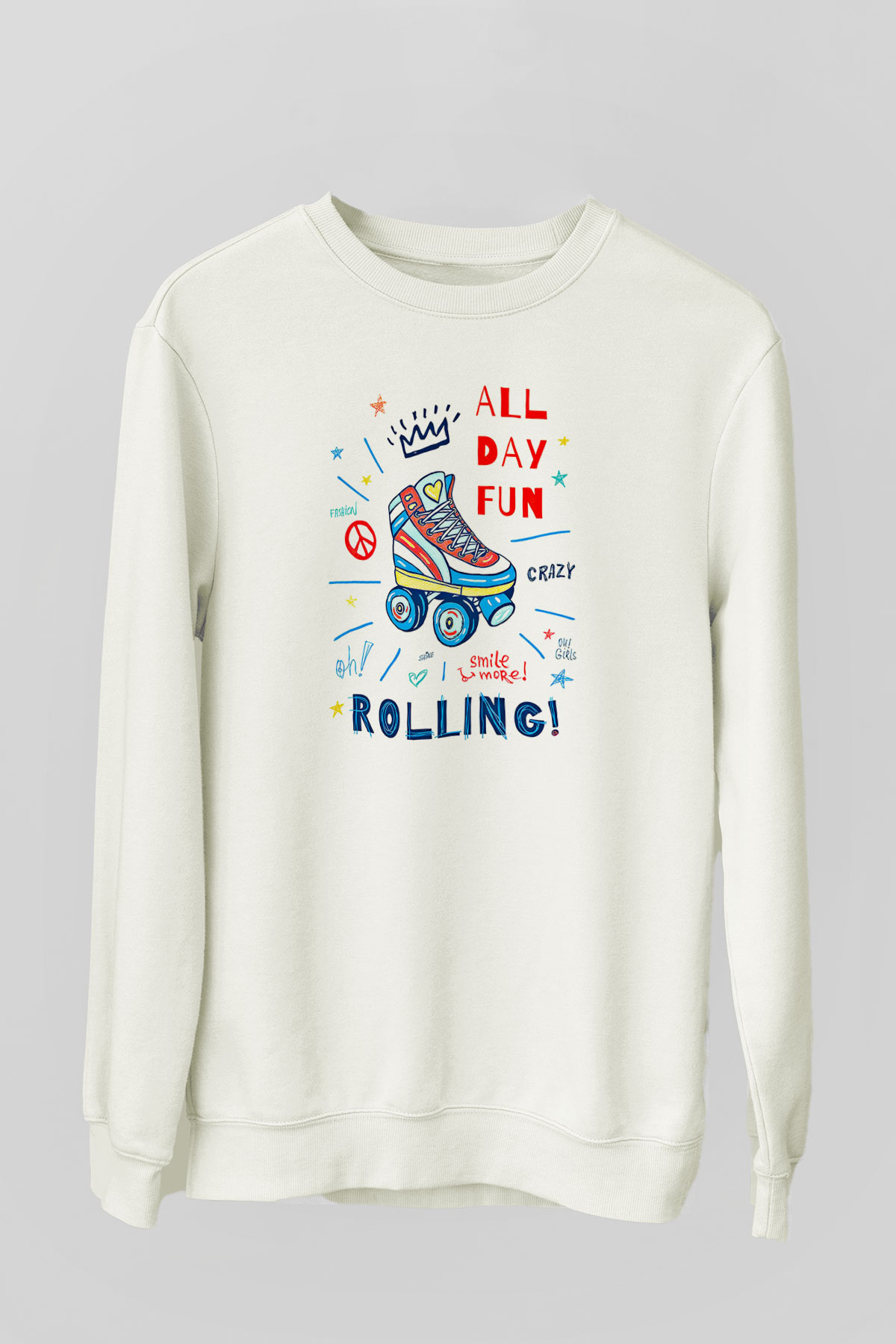 Paten Baskılı Unisex Ekru Sweatshirt