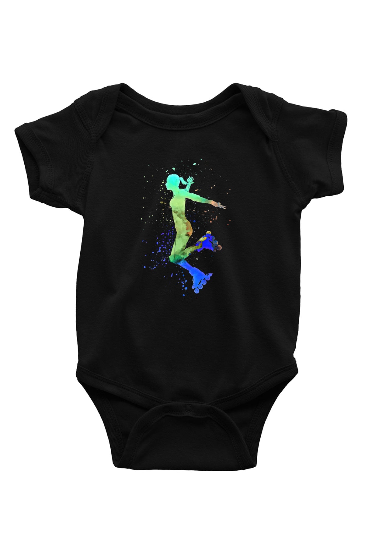 Paten Baskılı Unisex Siyah Bebek Body - Zıbın