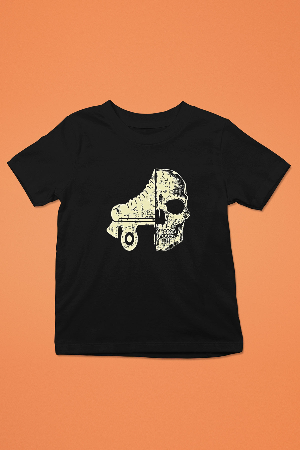 Paten Baskılı Unisex Siyah Çocuk Tİşörtü - Tshirt