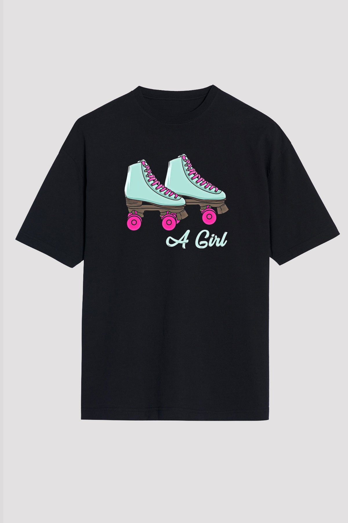 Paten Baskılı Unisex Siyah Oversize Tişört