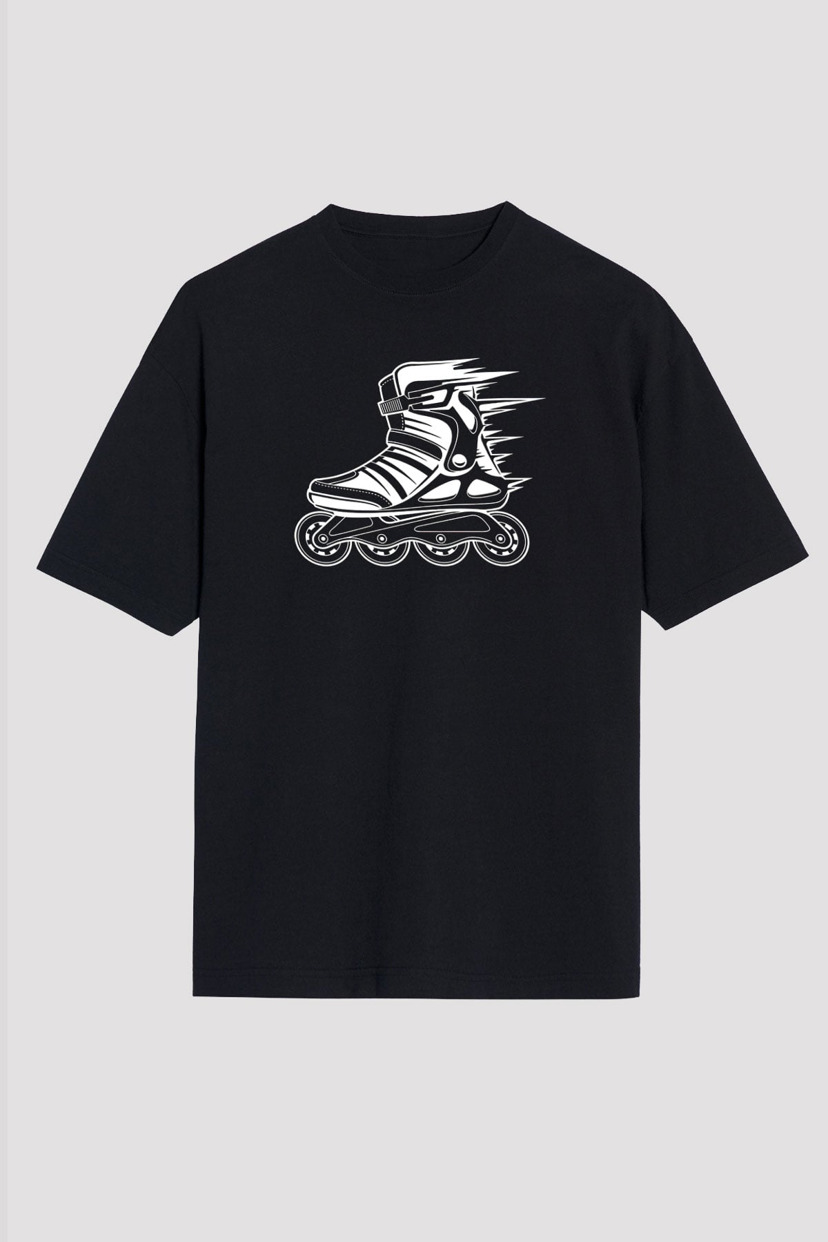Paten Baskılı Unisex Siyah Oversize Tişört