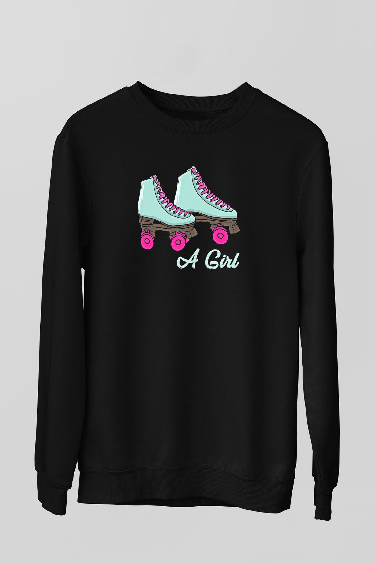 Paten Baskılı Unisex Siyah Sweatshirt