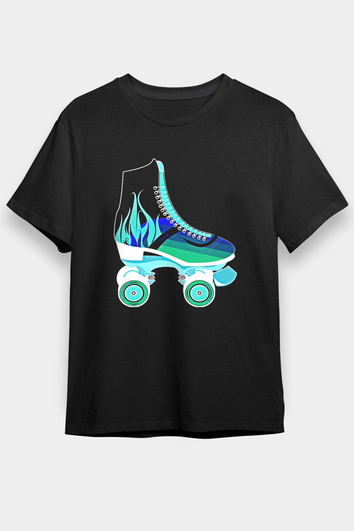 Paten Baskılı Unisex Siyah Tişört - Tshirt