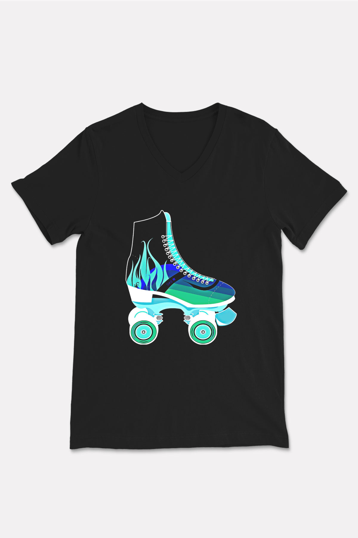 Paten Baskılı Unisex Siyah V Yaka Tişört