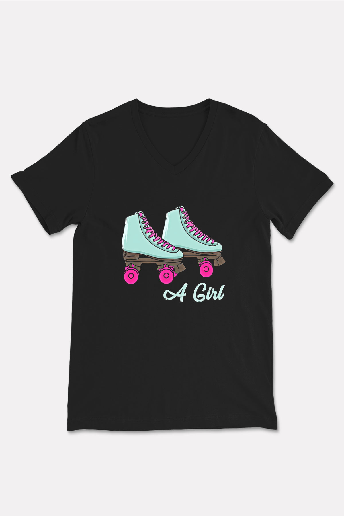 Paten Baskılı Unisex Siyah V Yaka Tişört