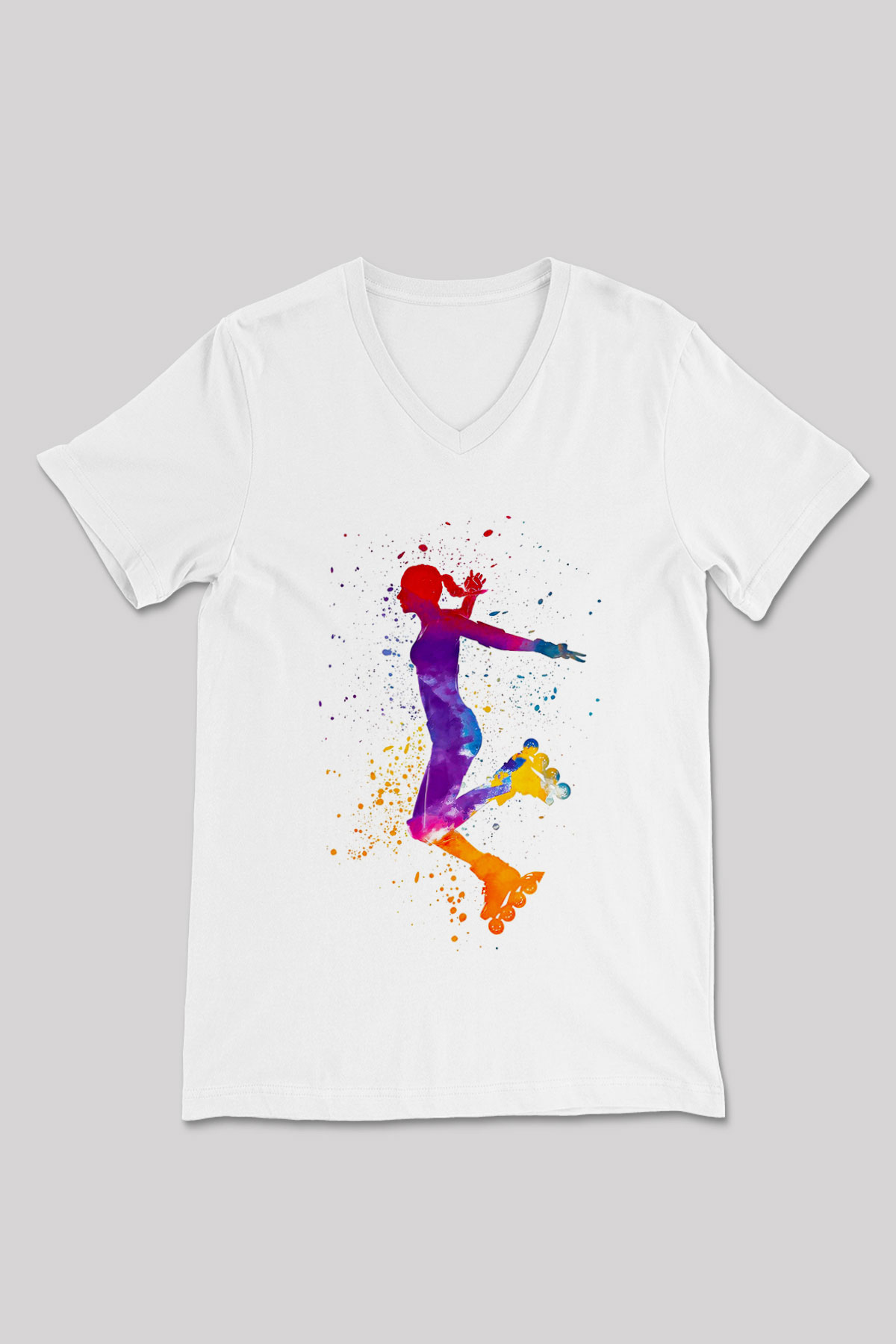 Paten Baskılı Unisex V Yaka Tişört - Tshirt