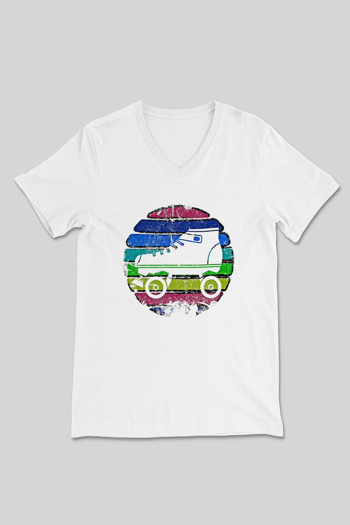 Paten Baskılı Unisex V Yaka Tişört - Tshirt