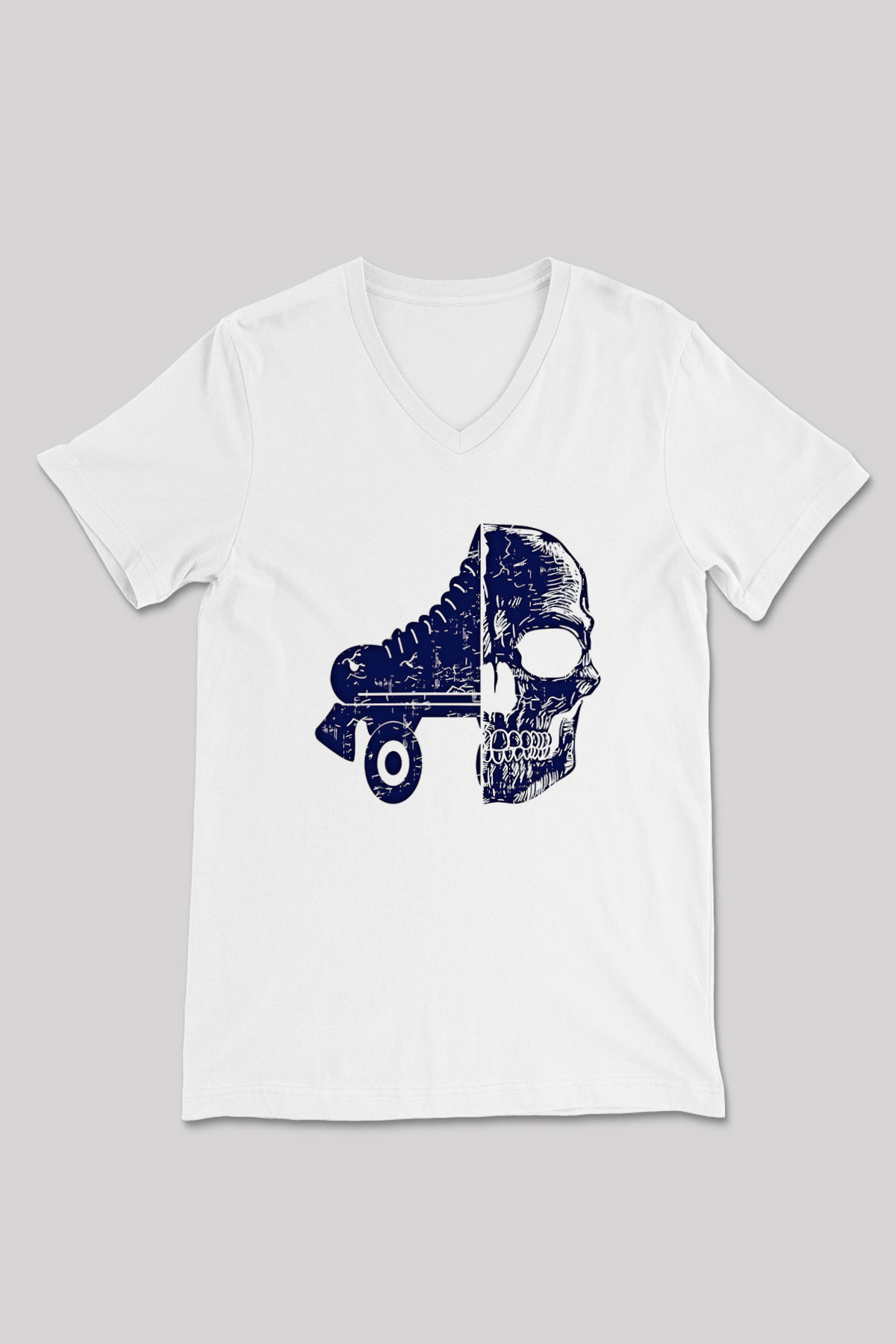 Paten Baskılı Unisex V Yaka Tişört - Tshirt