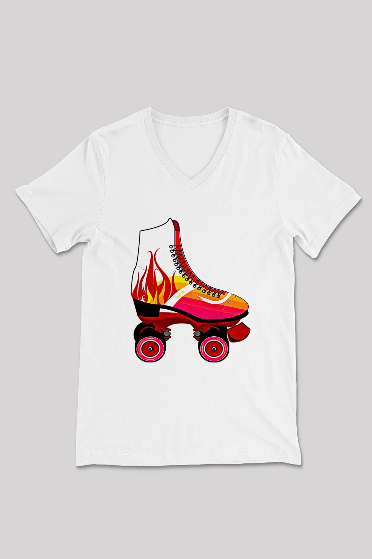 Paten Baskılı Unisex V Yaka Tişört - Tshirt