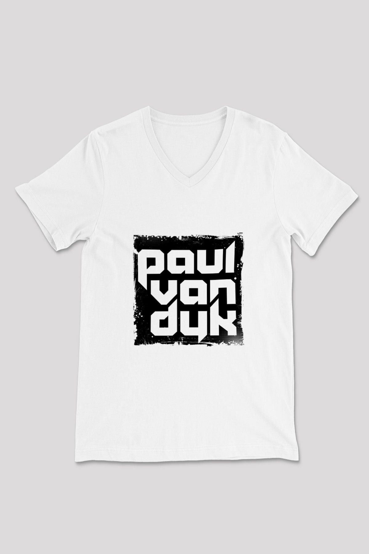 Paul Van Dyk Baskılı Beyaz V Yaka Unisex Tişört