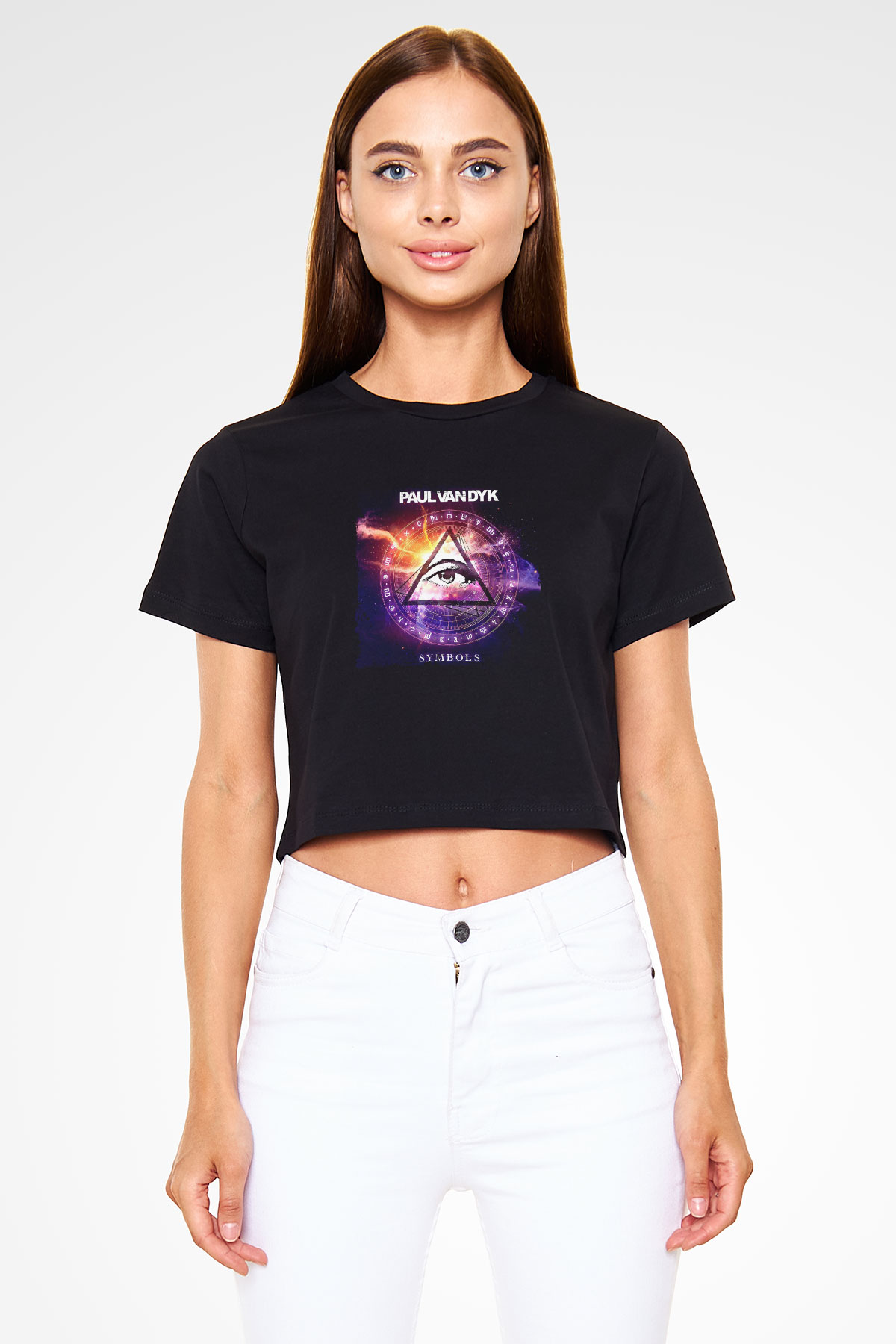 Paul Van Dyk Baskılı Crop Top Siyah Kadın Tişört