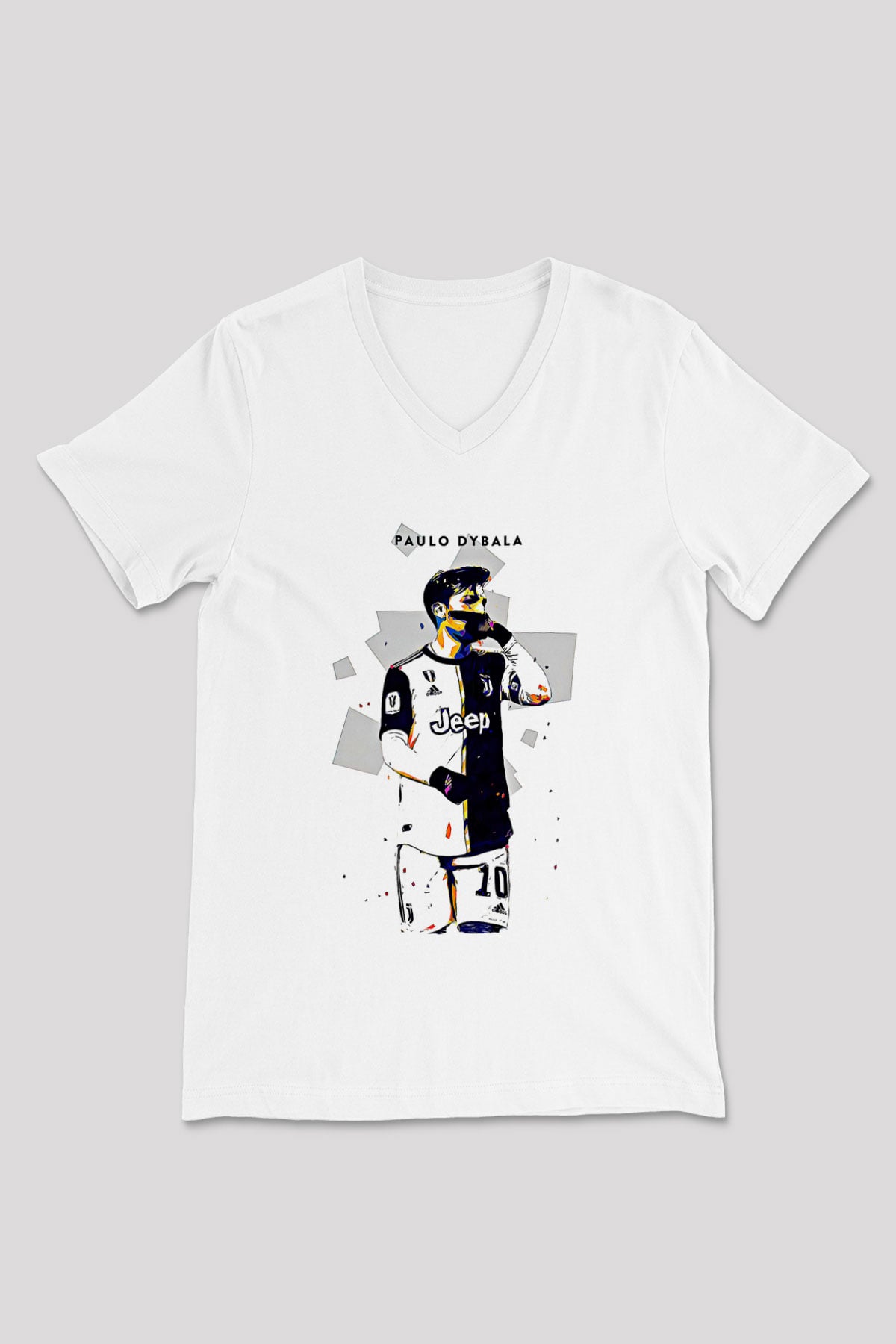 Paulo Dybala Baskılı Beyaz Unisex V Yaka Tişört - Tshirt