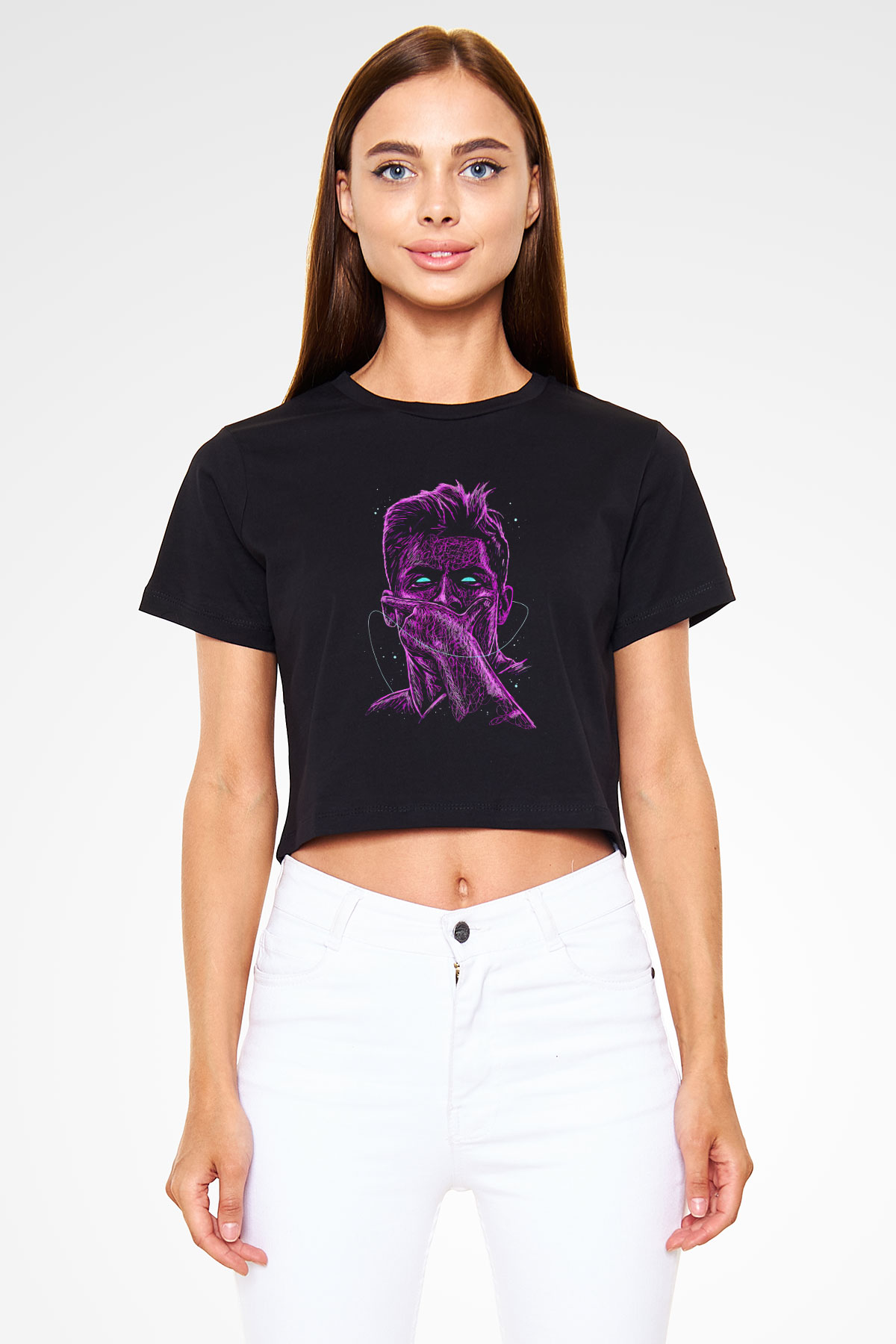 Paulo Dybala Baskılı Siyah Crop Top Kadın Tişört - Tshirt