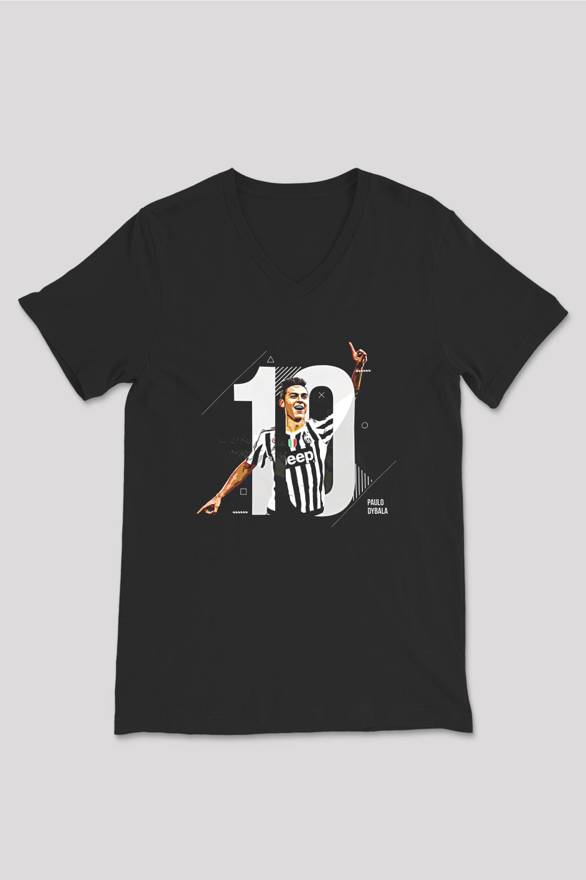 Paulo Dybala Baskılı Unisex Siyah V Yaka Tişört - Tshirt