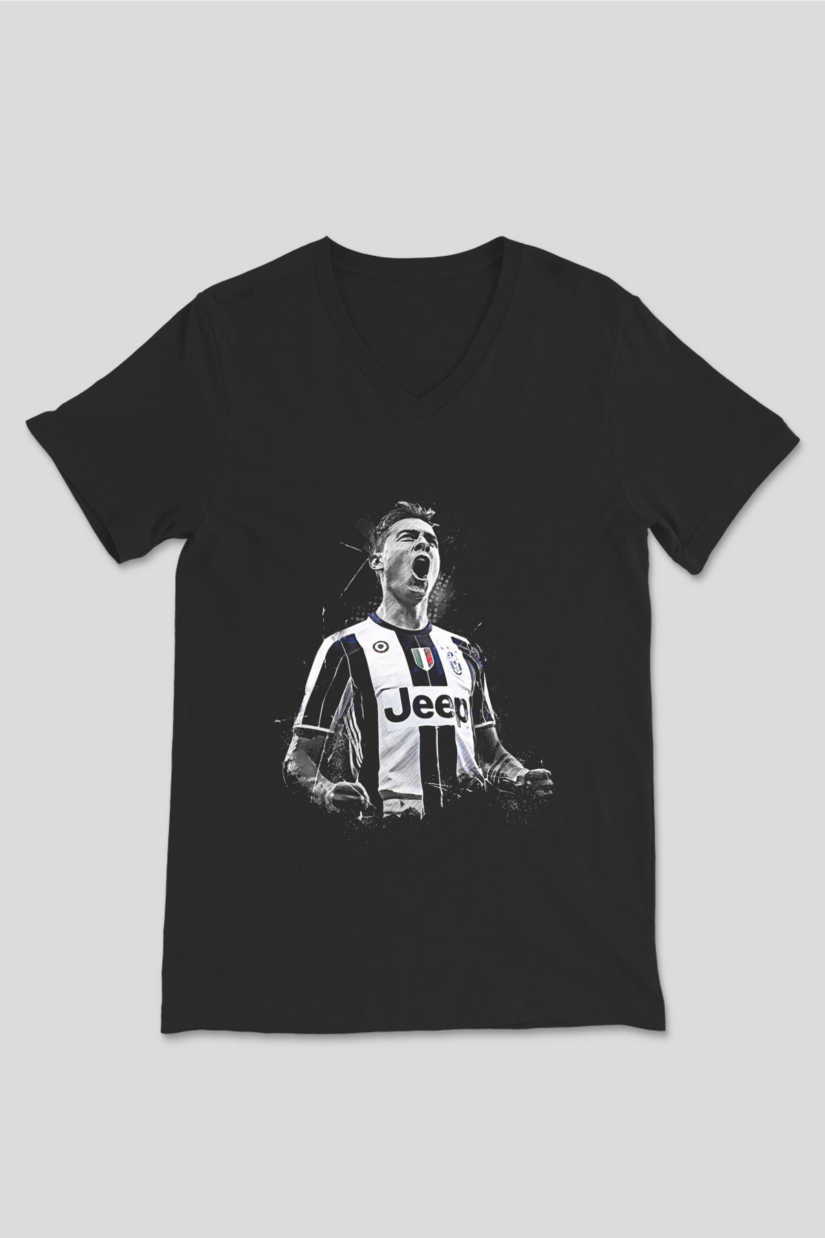 Paulo Dybala Baskılı Unisex Siyah V Yaka Tişört - Tshirt