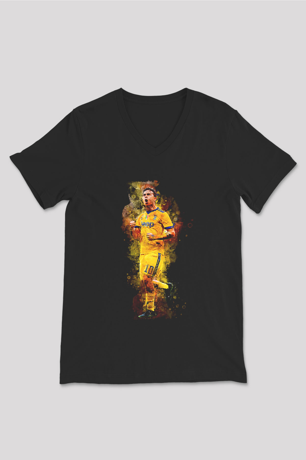 Paulo Dybala Baskılı Unisex Siyah V Yaka Tişört - Tshirt