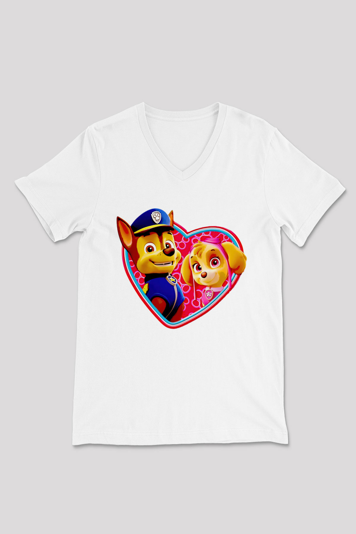 Paw Patrol Beyaz Unisex V Yaka Tişört T-Shirt
