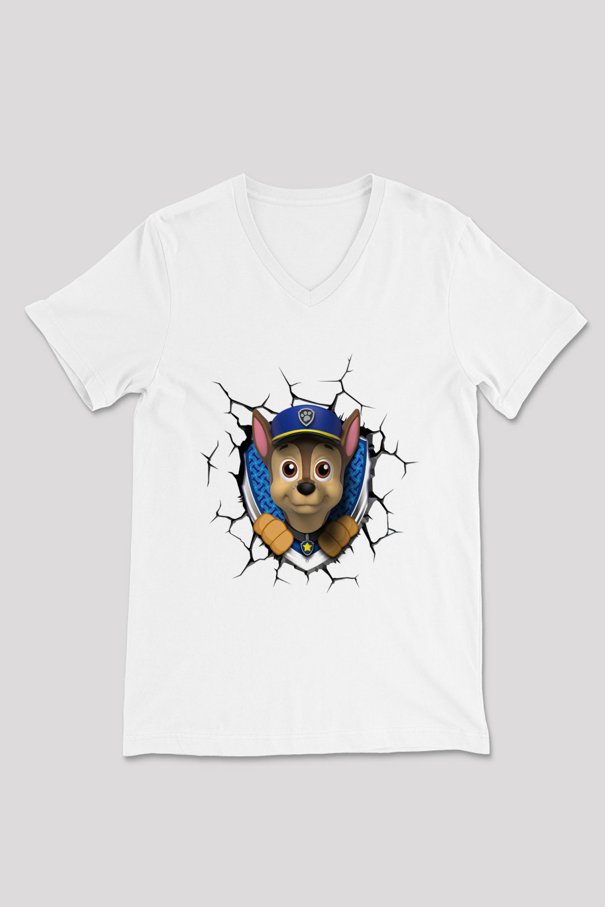 Paw Patrol Beyaz Unisex V Yaka Tişört T-Shirt