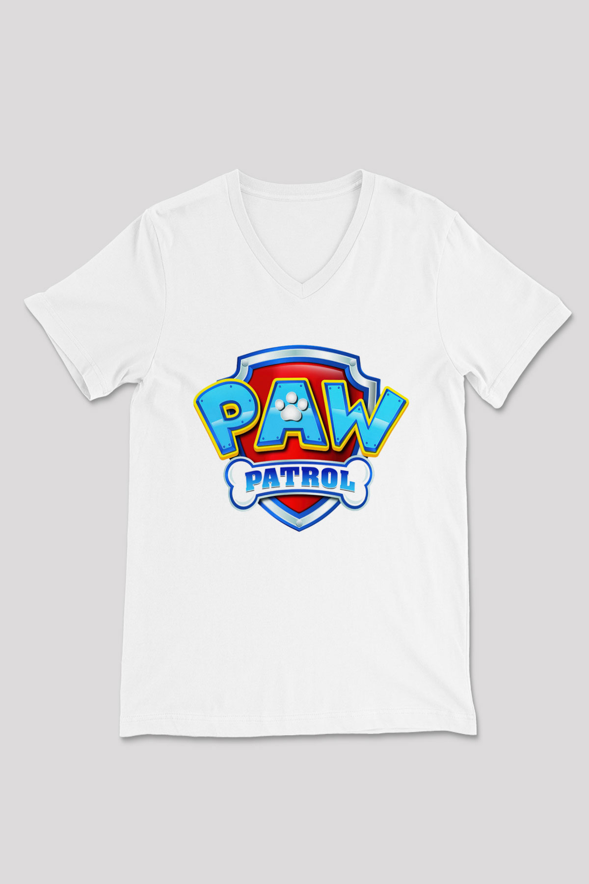 Paw Patrol Beyaz Unisex V Yaka Tişört T-Shirt