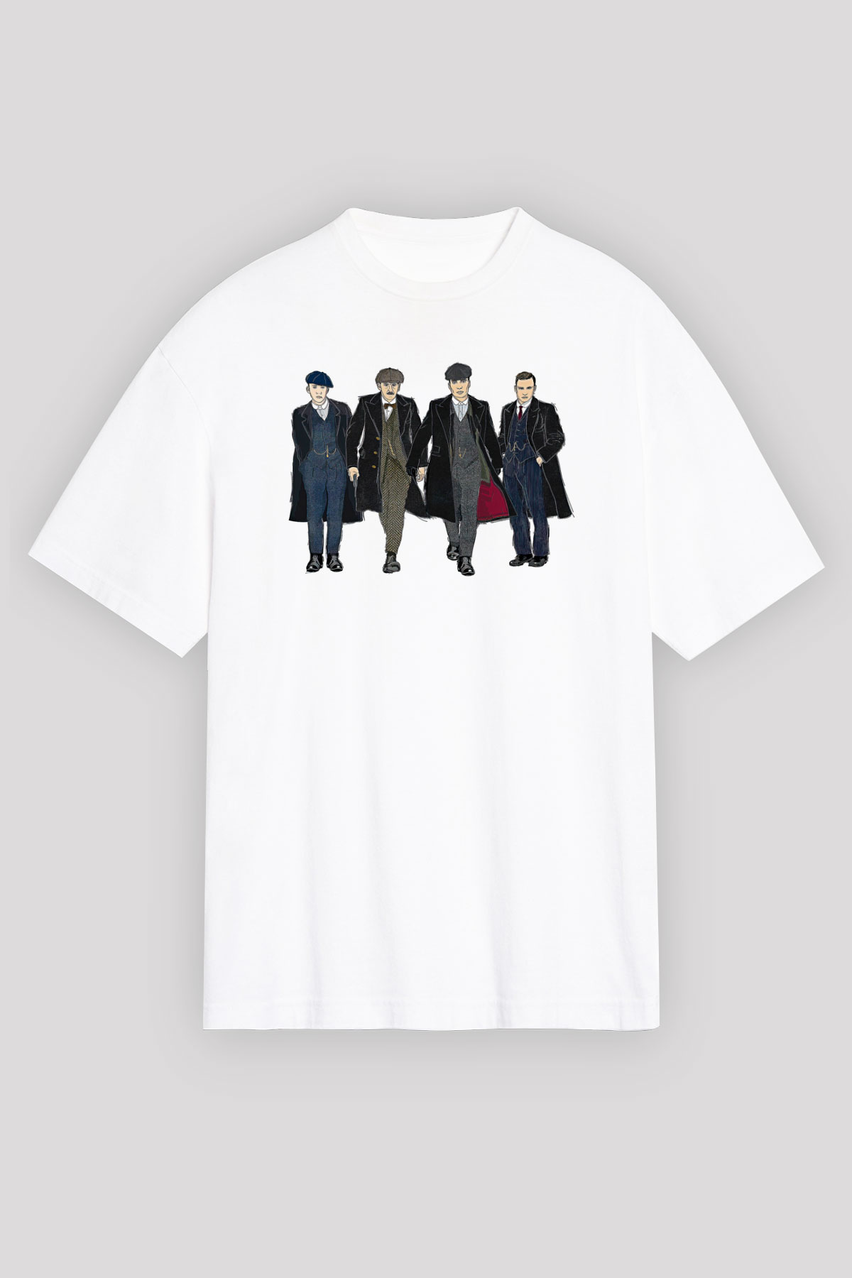 Peaky Blinders Baskılı Beyaz Unisex Oversize Tişört - Tshirt