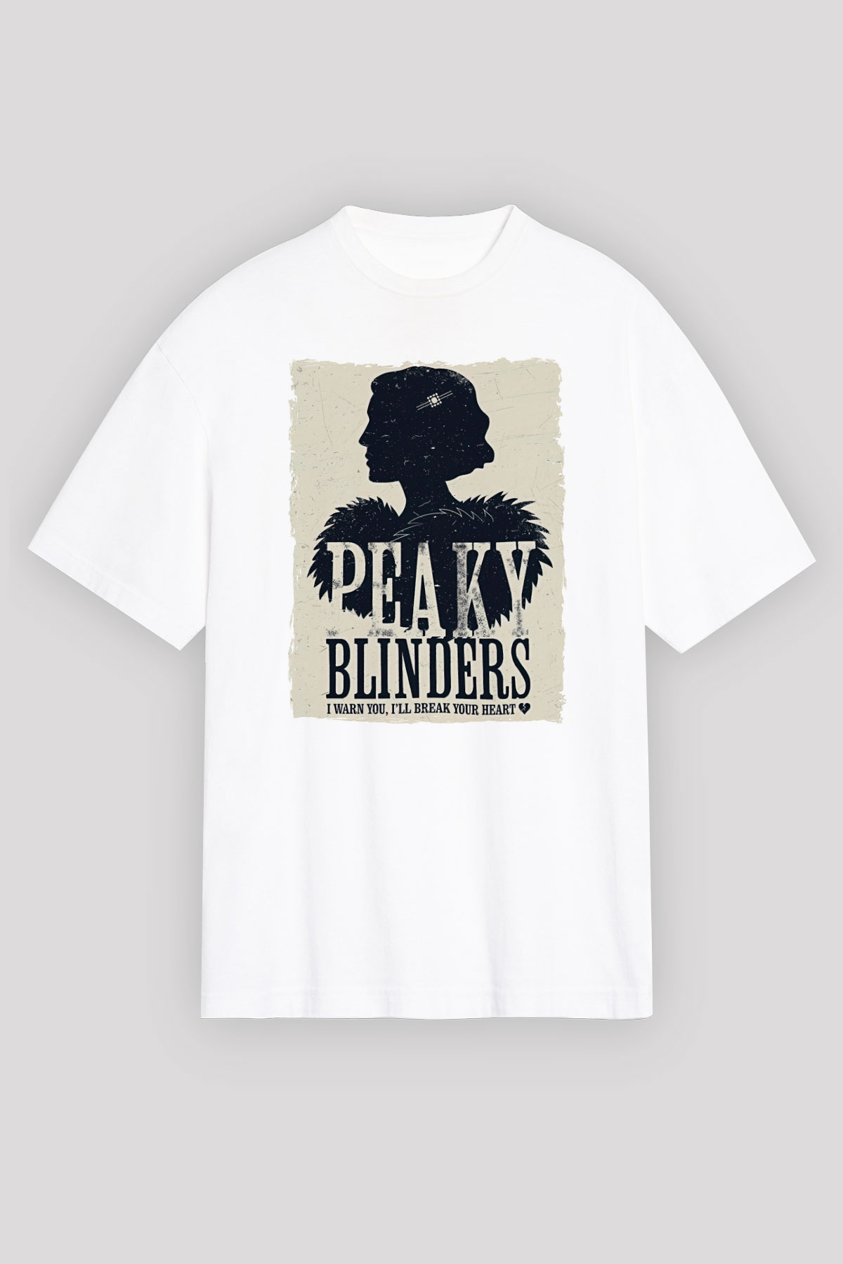 Peaky Blinders Baskılı Beyaz Unisex Oversize Tişört - Tshirt